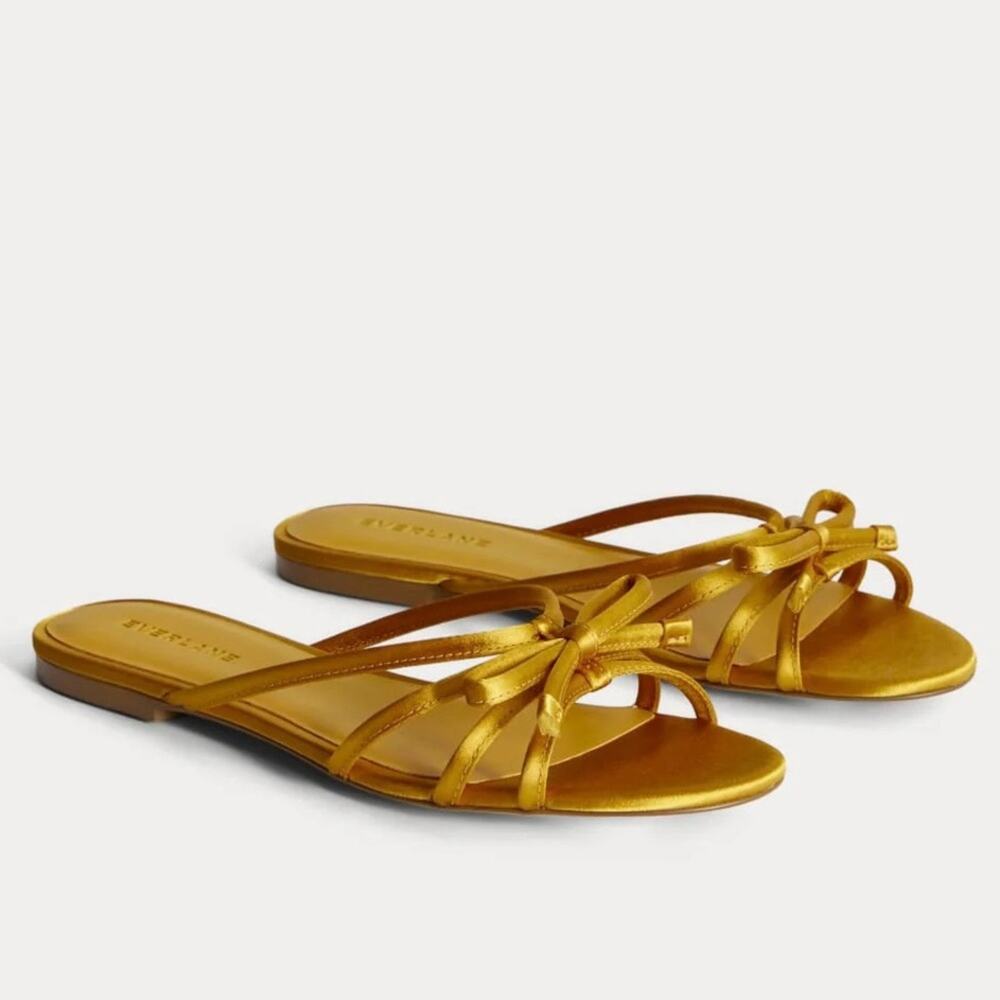 NEW in Box Everlane The Bow Sandal in Yellow Golden Sun Satin, Women's 6.5 $158